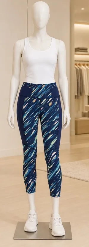 Tek Gear Womens Capri Leggings Abstract Brushstroke Mesh Panels Navy Blue 1X thumbnail 1