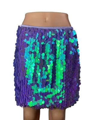 Women's Purple Sequin Sparkly Shimmer Party Rave Straight Mini Skirt Size XL thumbnail 1