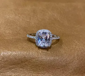 Cushion 3Ct Diamond square 925 logo silver ring engagement bridal 4 5 6 7 8 9 10 thumbnail 2