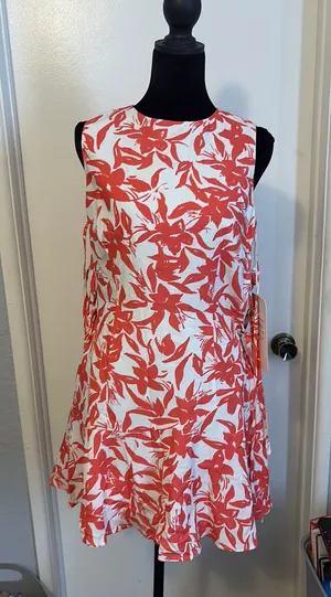 Polyester floral sleeveless dress Red thumbnail 1