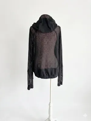 Lululemon Relaxed Fit Black Mesh Full Zip Breathable Hooded Jacket 10 W3EZOS thumbnail 2