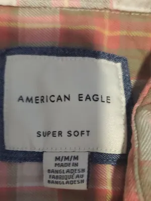 American Eagle Outfitters Coral and White Plaid Button-Down Shirt thumbnail 2