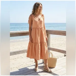 Petal + Pup Linen Blend Tiered Midi Dress Size 4 Apricot thumbnail 2