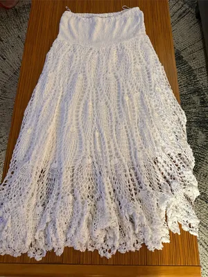 Raviya White Crochet Maxi Skirt – Bohemian Lace Panel Design thumbnail 1