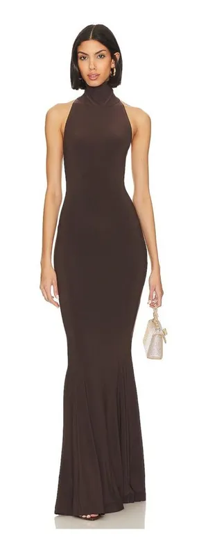 Norma Kamali Brown Halter Maxi Dress thumbnail 1