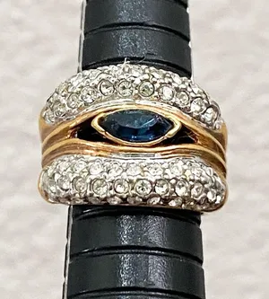 Vintage Blue Sapphire Rhinestone Gold-plated Statement Ring Size 6 thumbnail 7