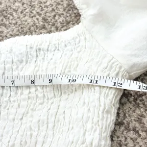 Tuckernuck Annie Mini Dress Womens XS Ivory‎ Linen Smocked Puff Sleeve Romantic thumbnail 9