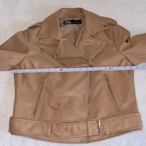 Zara‎ Faux Leather Moto Jacket Camel Brown Size L thumbnail 5