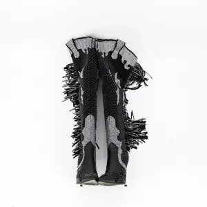 Azalea Wang Crewe Black Silver Crystal Embellished Fringe Western Boots Shoes 6 thumbnail 2
