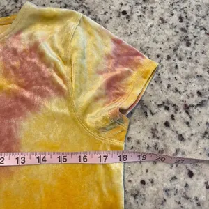 Free People Velvet Top Women Large Yellow Tie Dye Boho Short Sleeve OB1075881 thumbnail 5