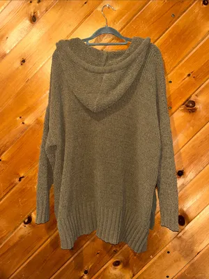 Aerie chenille chunky knit brown green oversized hoodie sweater thumbnail 5