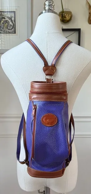 Vintage 80s Carina Intl Inc Waterproof Leather Purple Tan Golf Bag Backpack Nove thumbnail 1