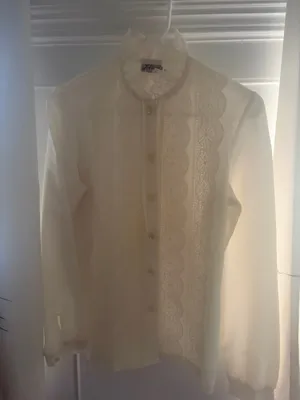 Vintage 60s Jolene Fashions Cream Lace Blouse Button Down Size S thumbnail 1