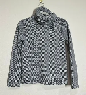 J. Crew XS Cowl Neck Pullover Sweater Black White Herringbone Knit Fleece Top thumbnail 1