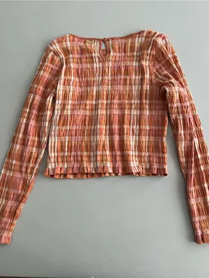 Billabong Peach & Pink plaid Long Sleeve Top M NWT fall wear thumbnail 2