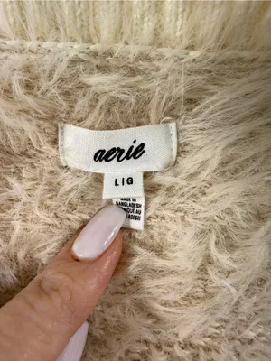 aerie Super Soft Cream Fuzzy Button-Front Cardigan thumbnail 6