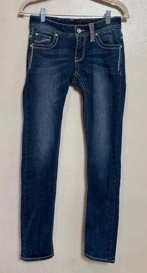 DryAd Women's Jeans Skinny Embellished Pockets Y2K Size 25 x 32 Dark thumbnail 1
