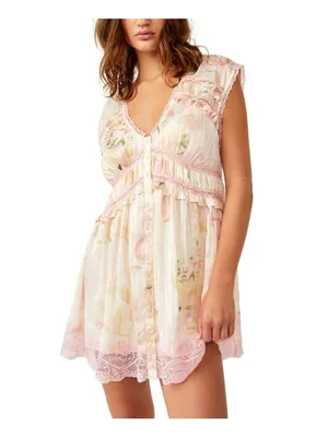 Free People Spring Fling Mini Dress in Tea Combo Medium New Womens Lace Boho thumbnail 9