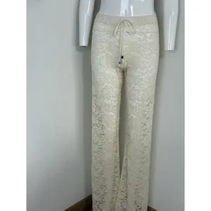 Elan Beach ivory lace boho pull on wide leg pants Cover Up Beach Resort Size M thumbnail 2
