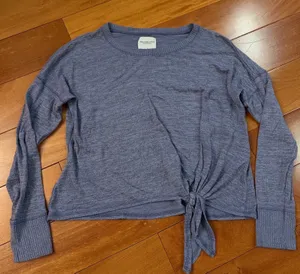 Abercrombie Fitch Blue‎ Marled Knit Tie Front Long Sleeve Top Womens Size L thumbnail 1