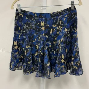 Charlotte Ronson Blue Abstract Floral Silk Mini Skirt Size 2 Summer Lightweight‎ thumbnail 2