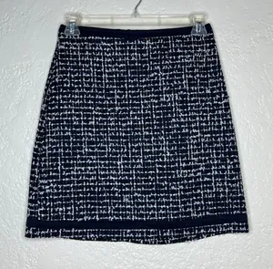 Ann Taylor Boucle Tweed Pencil Skirt Navy‎ Blue White Ribbon Trim Size 6 thumbnail 1