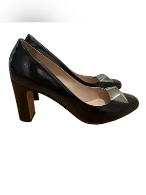 MaxMara Patent Leather Pumps Black Silver Hardware Womens Size 37.5 Heels thumbnail 6