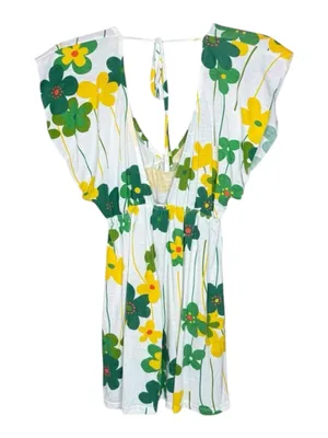 Y2K: Yag Couture ✿ Trendy Spring Floral Print Babydoll Tunic Top ✿ White ✿ Large thumbnail 7