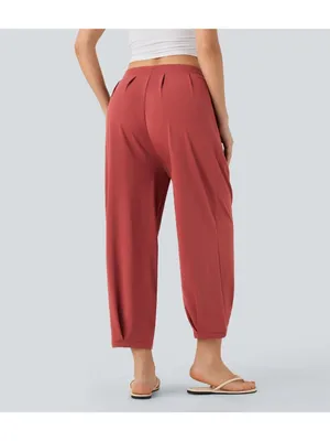 Halara Mid Rise Drawstring Casual Tapered Pants with Pockets Rust Red M thumbnail 2