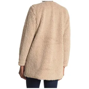 Lush Womens Beige Faux Fur Long Sleeve Coat thumbnail 2