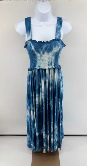 Natural Life Blue Tie Dye Smocked Dress Boho Ruffle Strap Size XS/Small thumbnail 1
