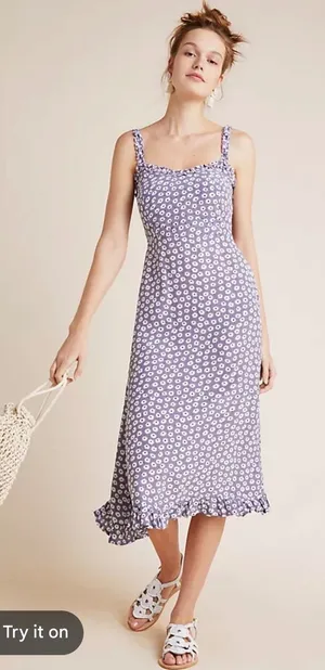 Faithfull The Brand x Anthropologie Noemie‎ Midi Dress 4 Daisy Smocked Rufflee thumbnail 1