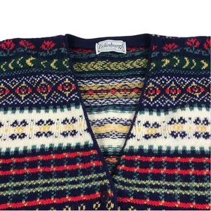 EDINBURGH Lambswool Cardigan Sz M VTG 80's Oversize Holiday Cozy Made Scotland thumbnail 6