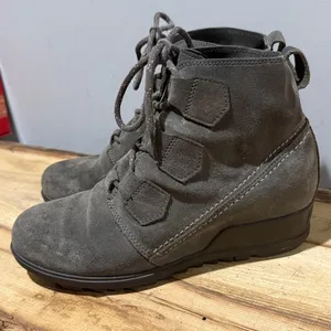 Sorel 9.5 Evie Lace Major Boot Grey Suede Wedge Heel‎ Weatherproof Gorpcore B23B thumbnail 3