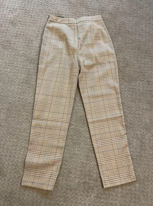 NWT- Lulus Brown & Cream Plaid High Waist Pleat Pants thumbnail 6