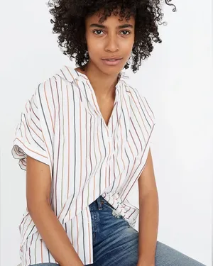 Madewell Slightly Oversized‎ Cotton Central Shirt in Sadie Stripe Multistripe XS thumbnail 1