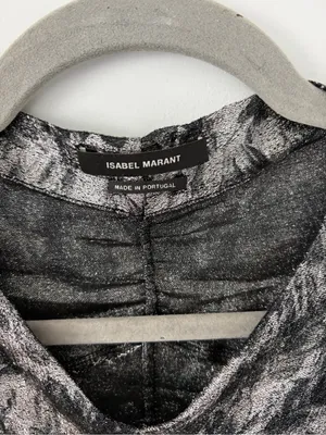 Isabel Marant Diego Floral Ruched Print Stretch Silk Blend Silver Black Top 36 thumbnail 3
