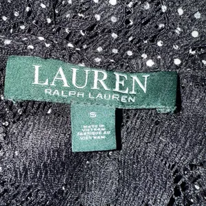 LRL Ralph Lauren Small Lace Overlay Cardigan Bell Sleeve Open Sheer Black Ruffle thumbnail 8