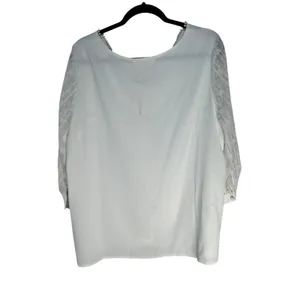 Agnes Orinda White V Neck Button Front Blouse Sheer Lace Sleeve Top Plus Size 1X thumbnail 6