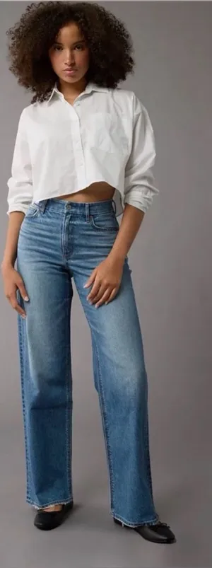 American Eagle Curvy Super High-Rise Baggy Straight Leg Jeans Size 2L thumbnail 1