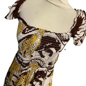 By Anthropologie Leopard Print ruffled maxi dress XL Smocking Flutter Sleeve #14 thumbnail 6