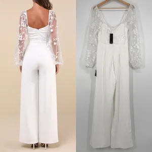 Lulus White Mesh Overlay Embroidered Jumpsuit Size M Bridal Bachelorette Wedding thumbnail 10
