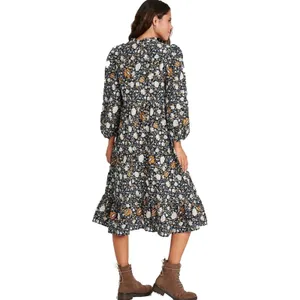 Universal Threads Fall Floral Tiered Midi Dress M Cottagecore Boho‎ Prairie Rustic Modest Teacher thumbnail 2
