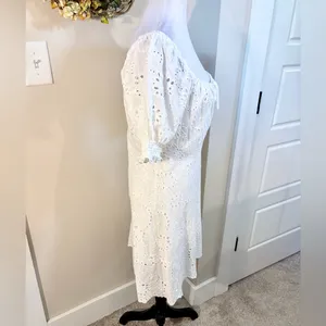 7 For All Mankind White Eyelet Puff Sleeve Babydoll Dress Size M💛 thumbnail 6
