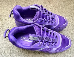 SKECHERS Women’s Purple Memory Foam Leather Low Top Lace-Up Athletic Sneakers thumbnail 5
