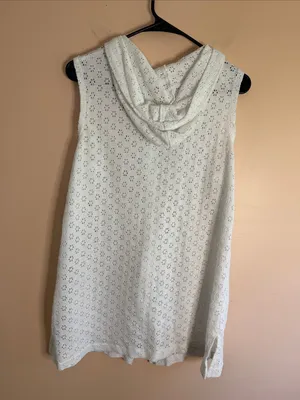Sleeveless White Eyelet Hooded Zip Swim Coverup thumbnail 5