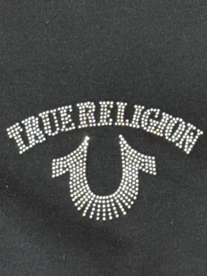 True Religion Black Rhinestone Logo Bootcut Lounge Pants Size L thumbnail 4