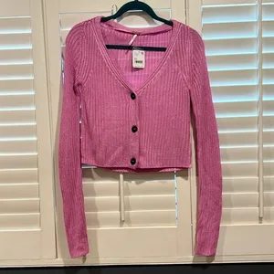 Free People Butterfly Bush‎ Pink Knit Cardigan x-Small NWT thumbnail 2