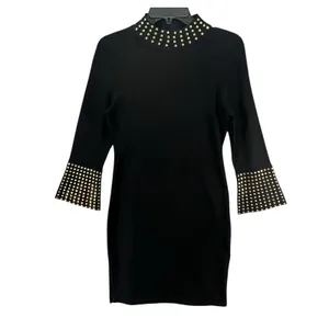 Calvin Klein Womens Small Black Studded Knit Dress Stretch Rayon Nylon‎ Timeless thumbnail 2