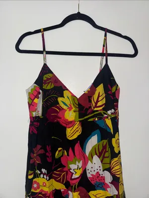 NWT Sleeveless Floral V-Neck Sundress in Black with Multicolor Print thumbnail 2